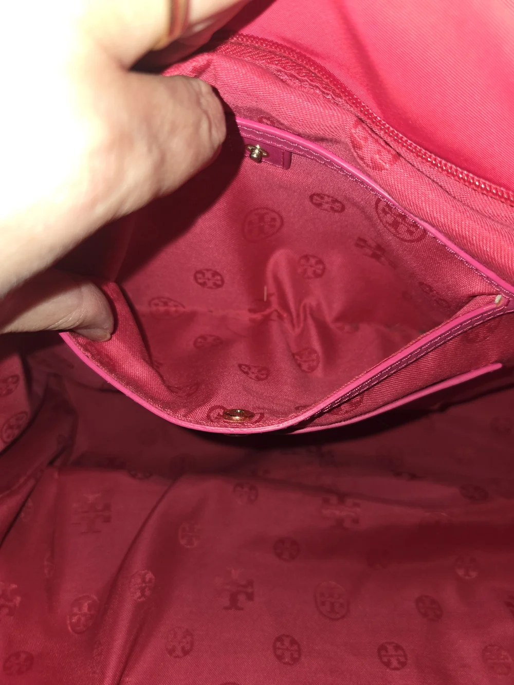 Tory Burch Quilted Logo Tote in Hot Pink/Cerise